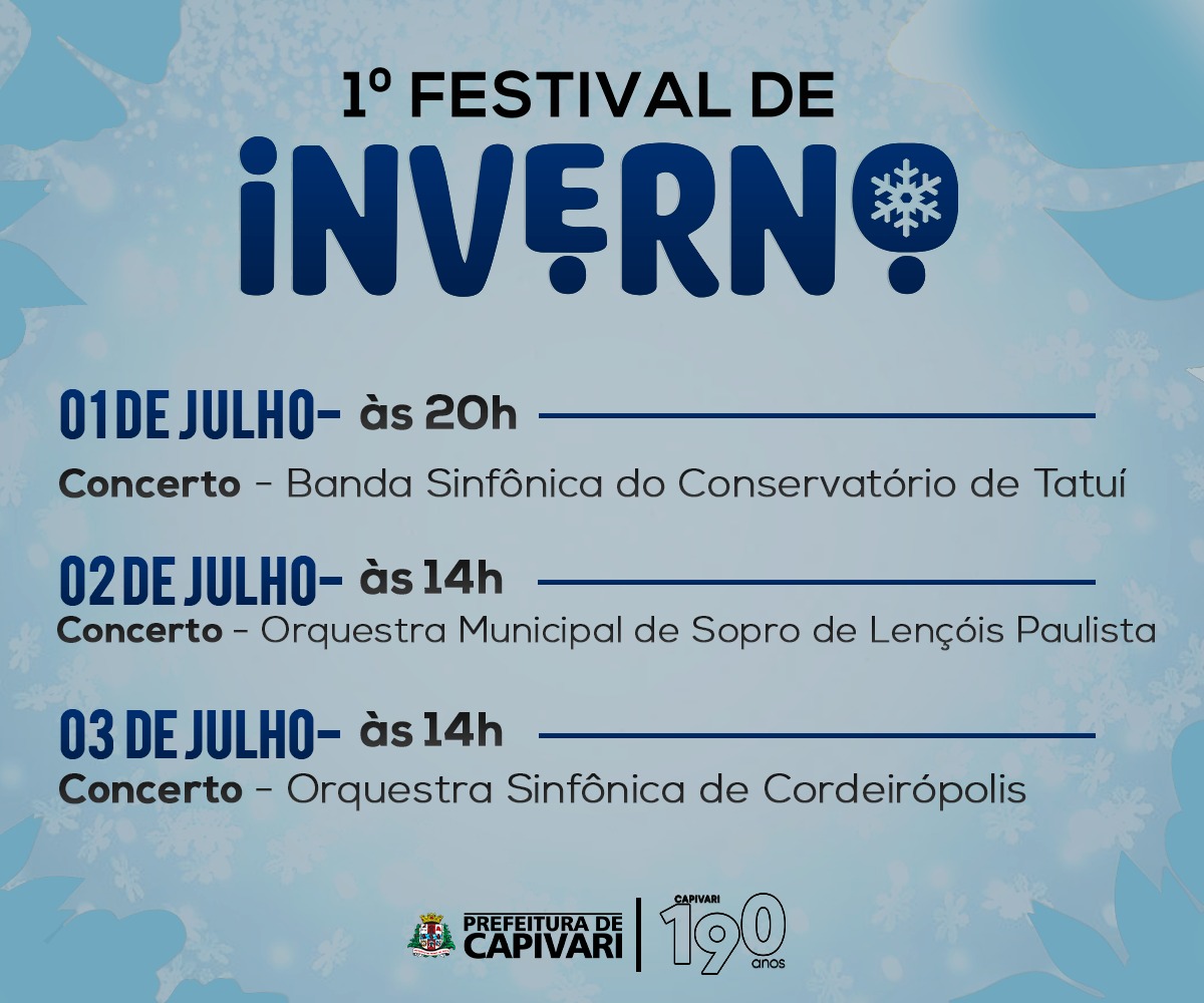 Primeira edição do “Festival de Inverno” de Capivari tem novos horários confirmados, confira: