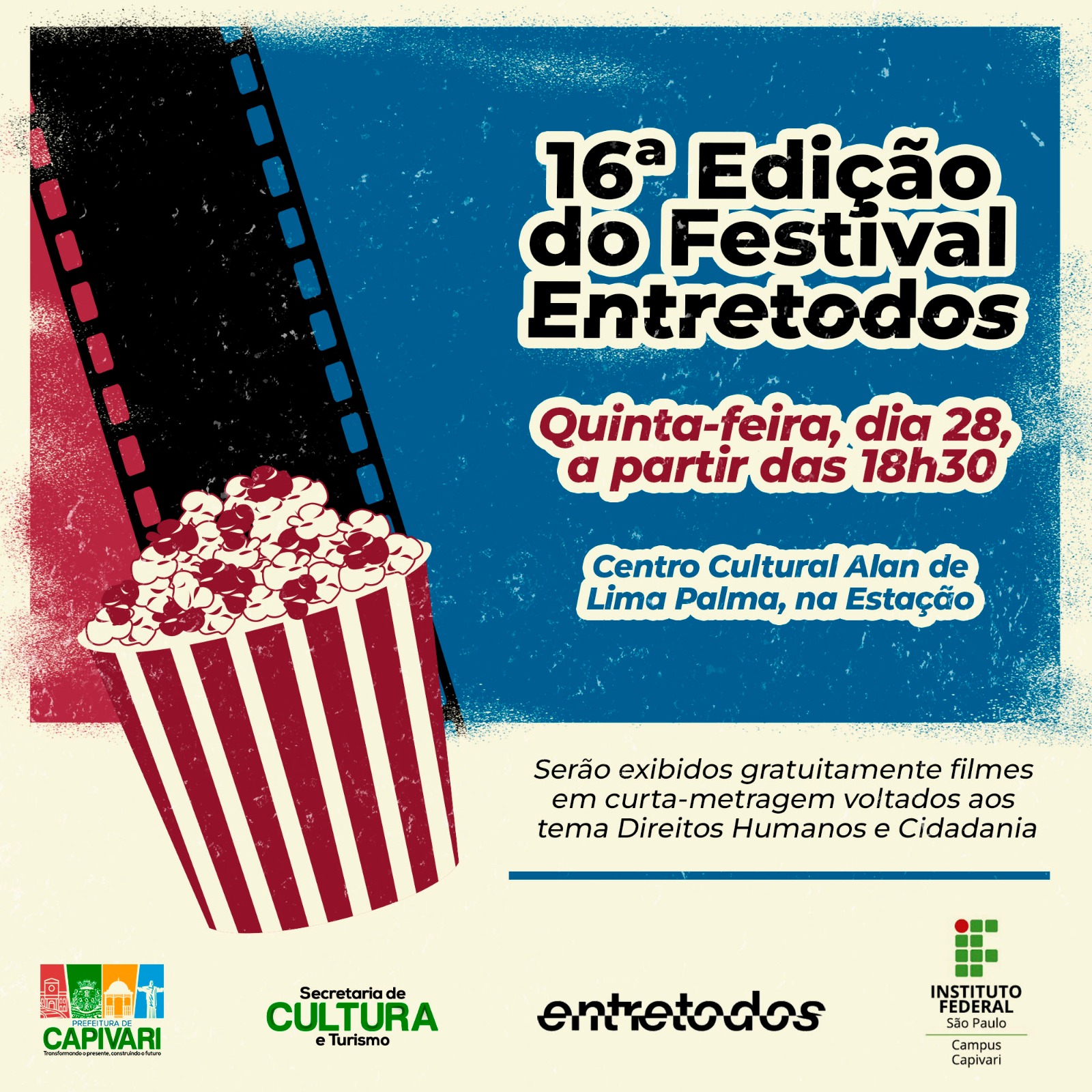 Centro Cultural de Capivari recebe festival de curta-metragem nesta quinta-feira, dia 28
