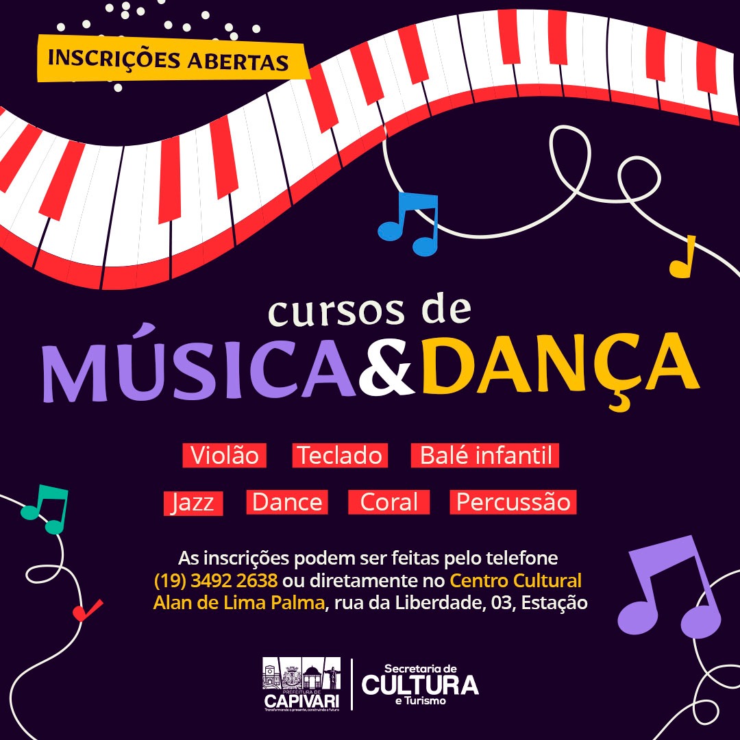 Secretaria de Cultura e Turismo abre inscrições para aulas de instrumentos musicais e dança