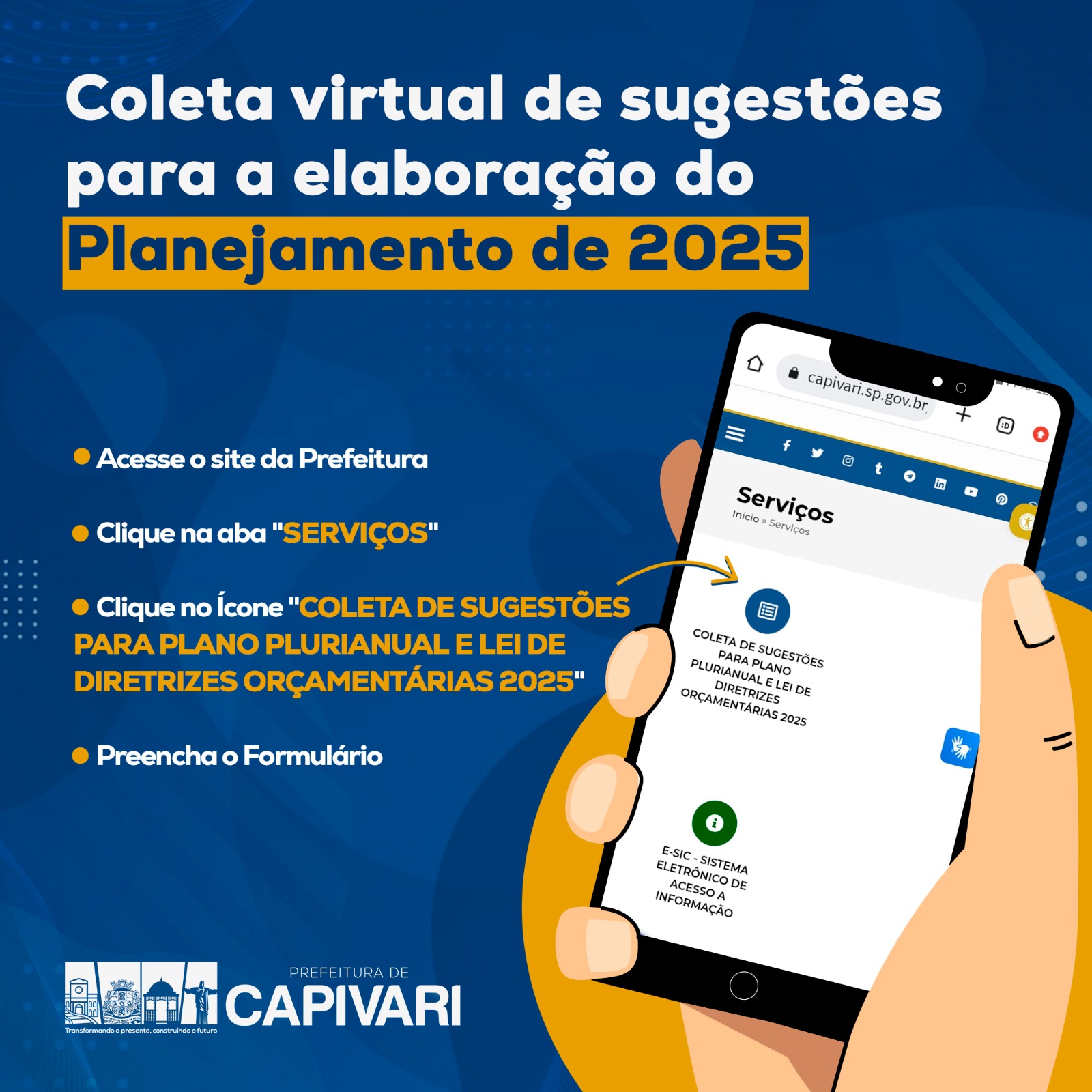 Prefeitura de Capivari anuncia coleta virtual de sugestões para a elaboração das Peças de Planejamento