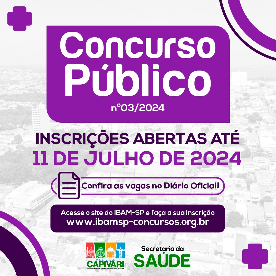 Concurso público da Prefeitura de Capivari abre oportunidade para diversos cargos na área da saúde