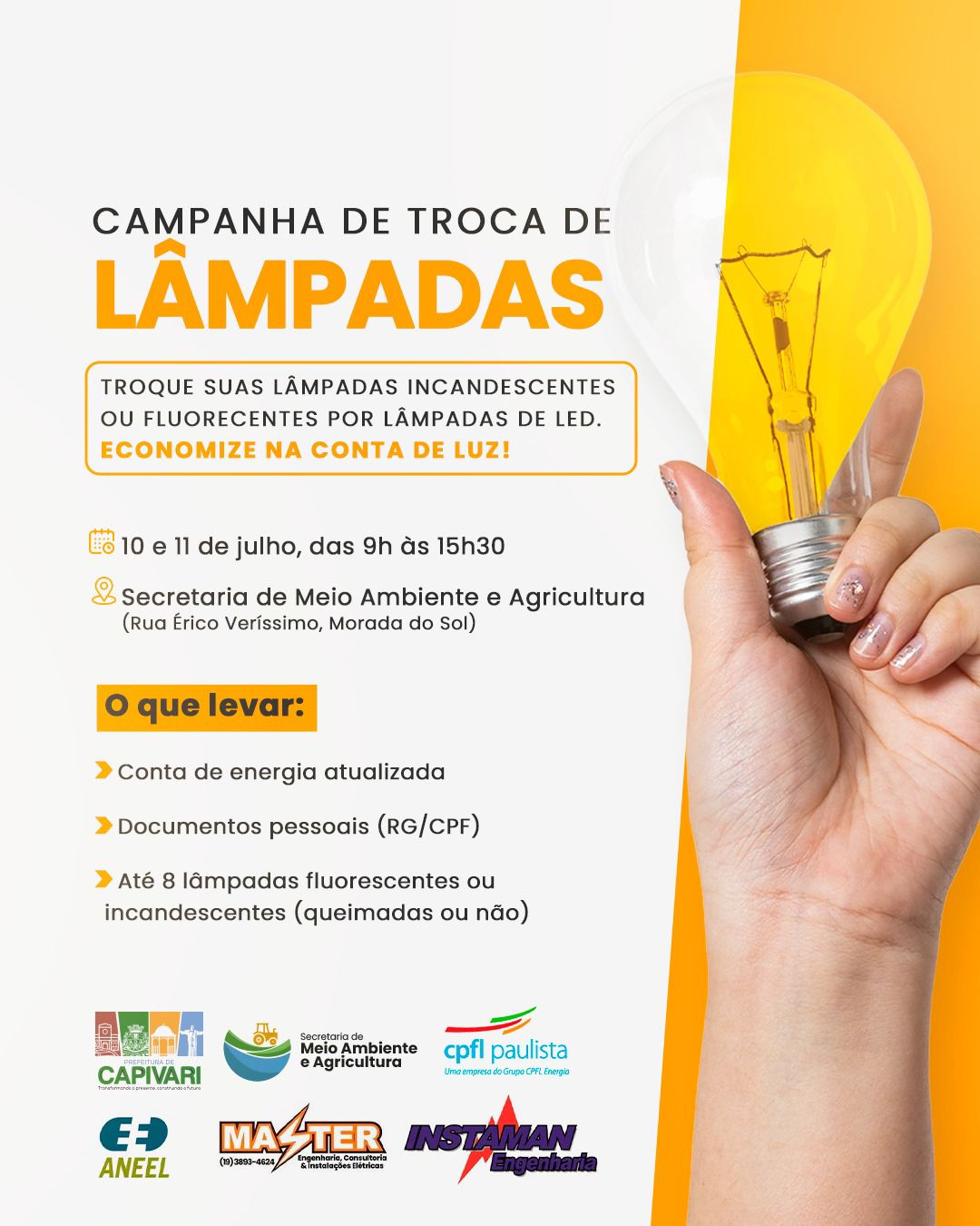 Prefeitura de Capivari realiza troca de lâmpadas fluorescentes e incandescentes por LED em parceria com a CPFL