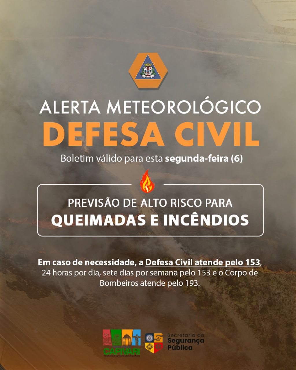 Defesa Civil do Estado emite alerta para risco de queimadas