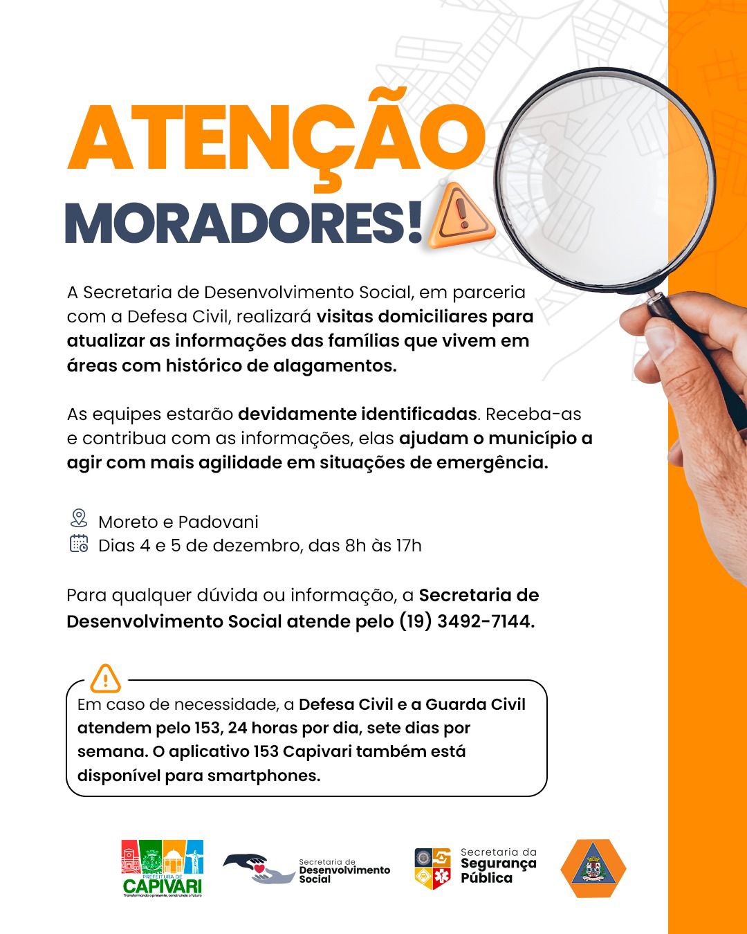 Capivari atualiza mapeamento de áreas vulneráveis em ação integrada entre Desenvolvimento Social e Defesa Civil