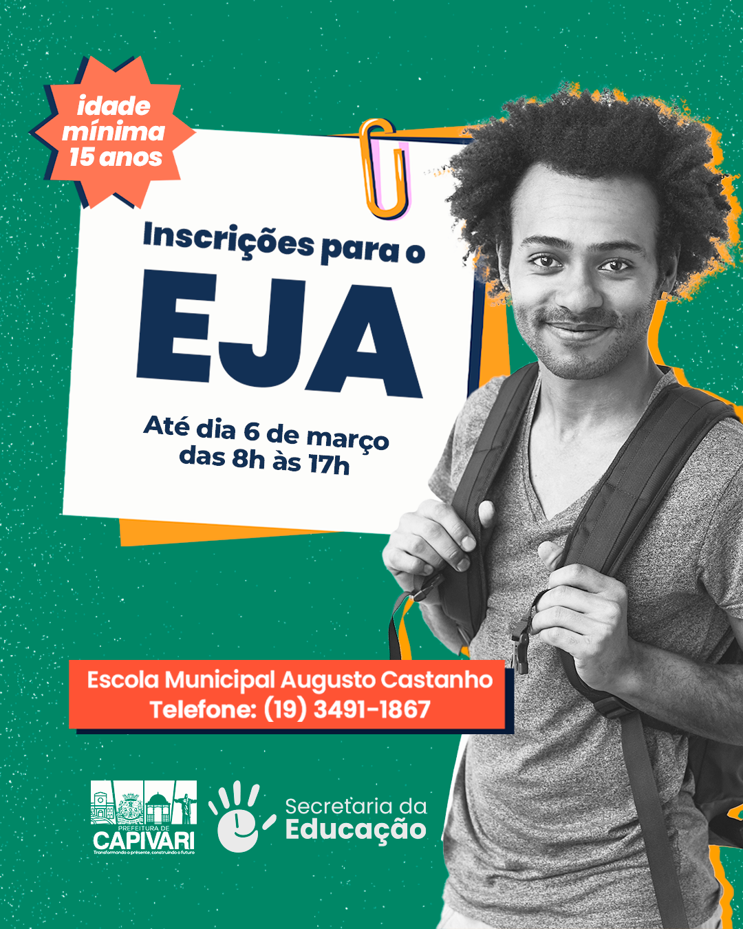 Inscrições para o EJA são prorrogadas e podem ser feitas até o dia 6 de março