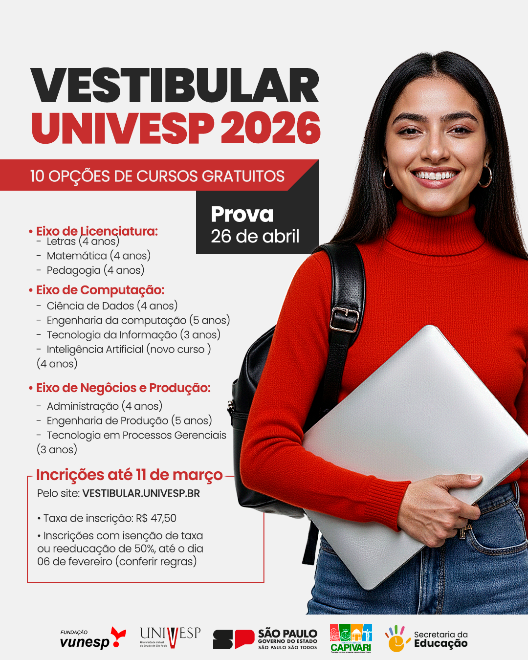 Polo da Univesp em Capivari está com inscrições abertas para o vestibular 2026