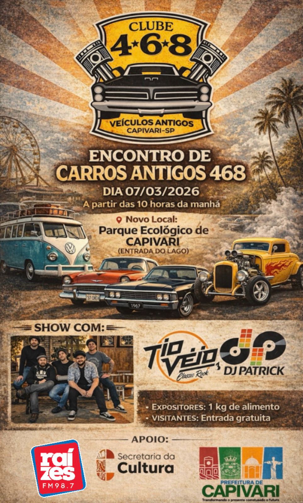 Clube 468 organiza encontro de carros antigos no dia 07 de março