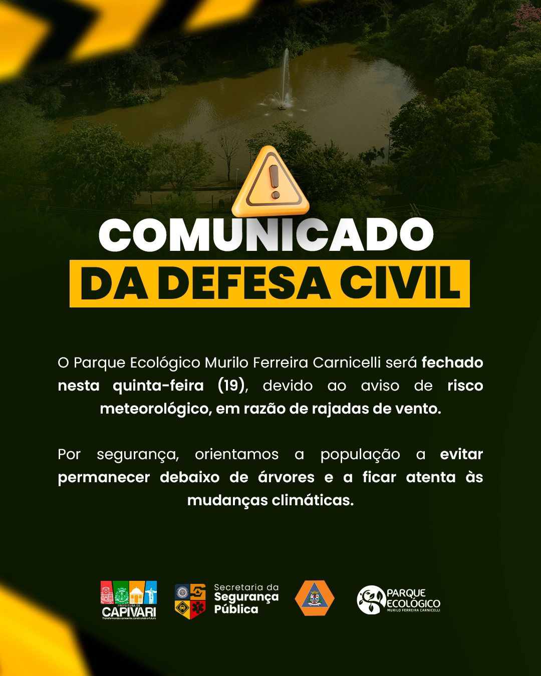 Parque Ecológico de Capivari é fechado temporariamente devido às condições climáticas